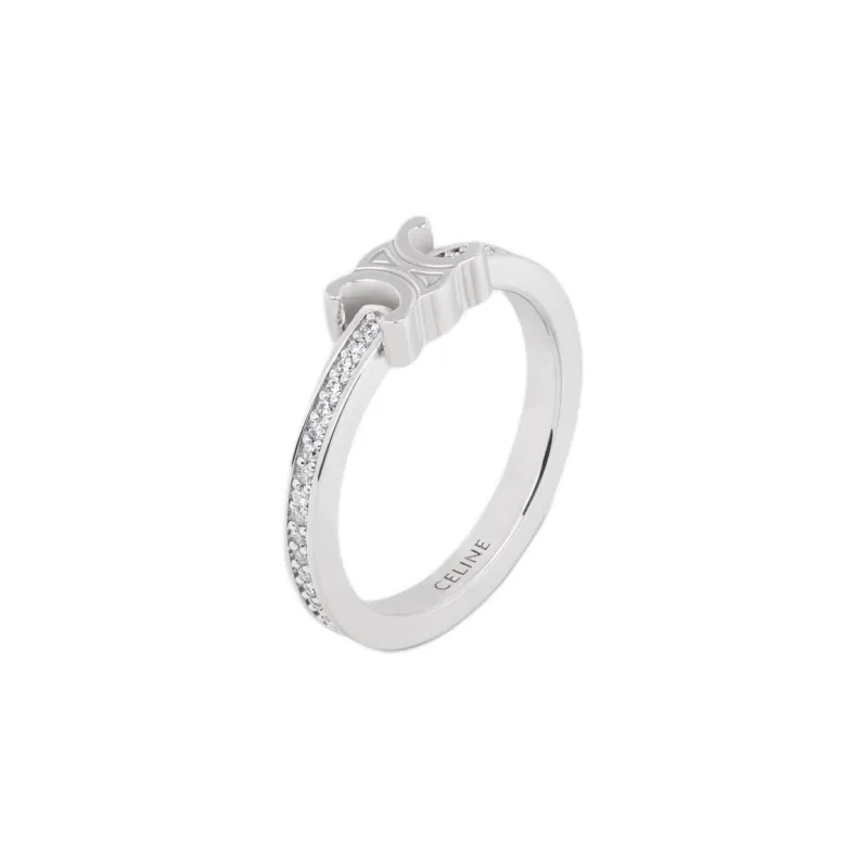 CELINE Triomphe Sparkle Ring In Strass And Brass With Rhodium Finish-0