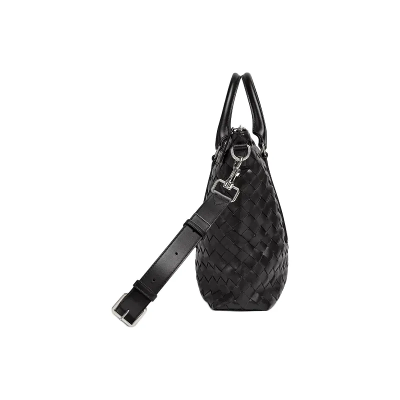 Bottega Veneta Calfskin Portable One Shoulder Crossbody Briefcases Men's Black-1
