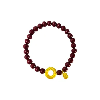 Love Peace Buckle Auspicious Sign Good Luck Golden Staff Cinnabar 999 Solid Gold Fixed Price Gold Bracelet Women's