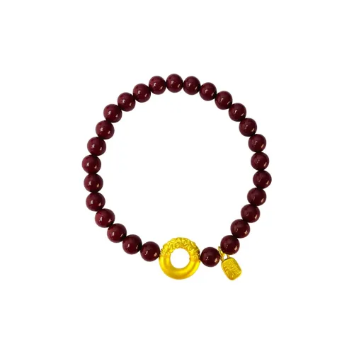 Love Peace Buckle Auspicious Sign Good Luck Golden Staff Cinnabar 999 Solid Gold Fixed Price Gold Bracelet Women's
