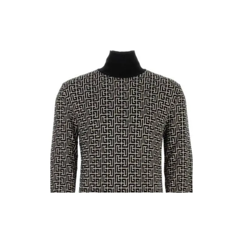 BALMAIN Monogram Intarsia Knitted Roll Neck Jumper-2