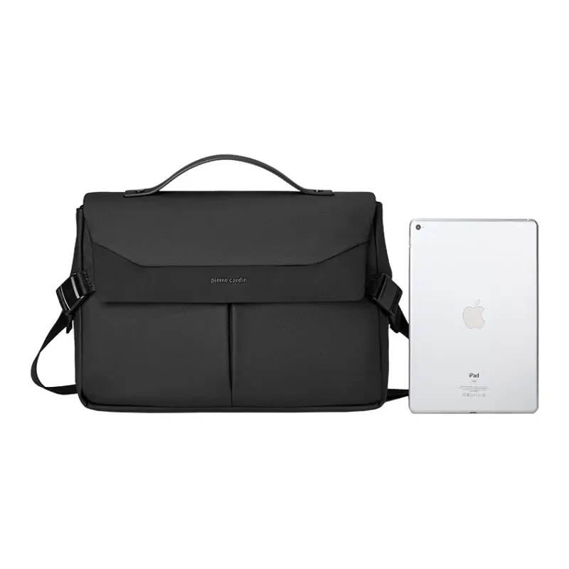 PIERRE CARDIN Membrana Dermalis With Synthetic Leather Messenger Bag, Shoulder Bag Medium Size Men's Black-3