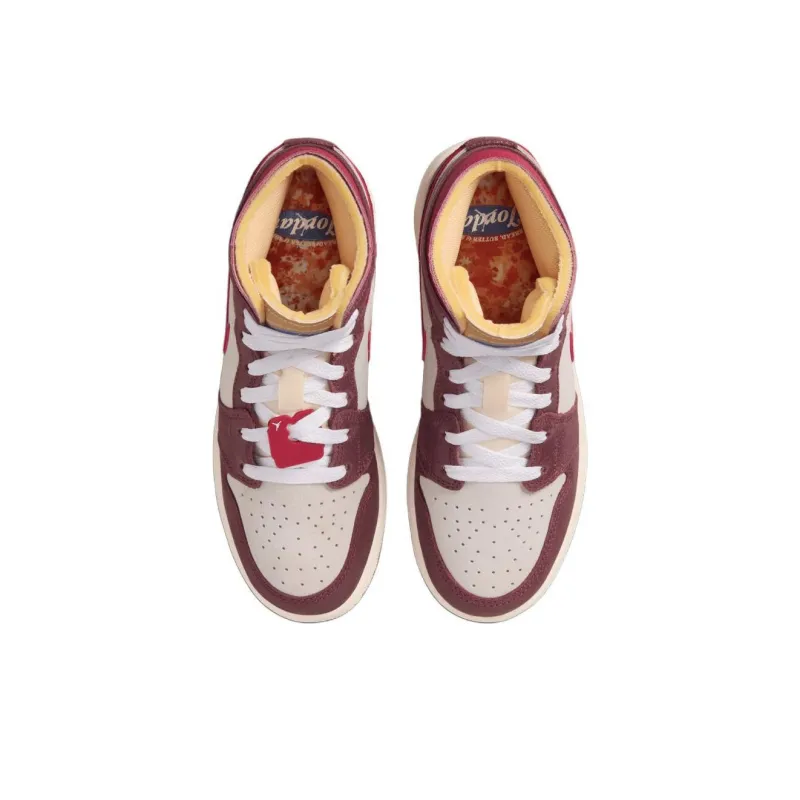 Jordan Air Jordan 1 Abrasion Resistant Mid Top Children's Basketball Shoes White Brown Red Unisex-3