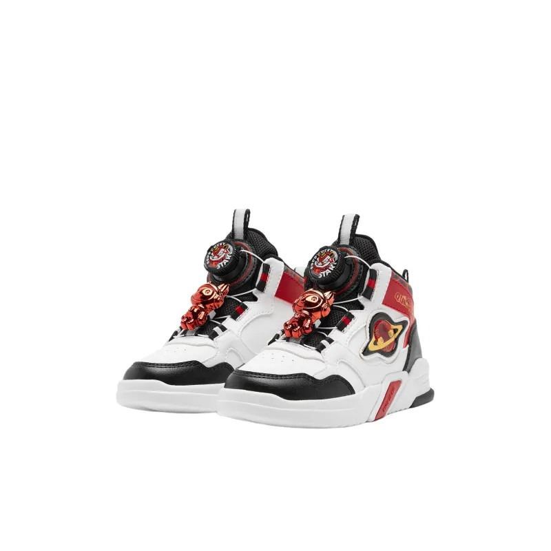 QIAODAN Anti Slip Wear Resistant Mid Top Kids' Skateboarding Shoes White Red Children Aged 3 7 Years Old-2