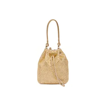 PRADA Crystal Decoration Satin Fabric Bucket Bags Shoulder Bag Crossbody Bag Handbag Mini Women's Platinum