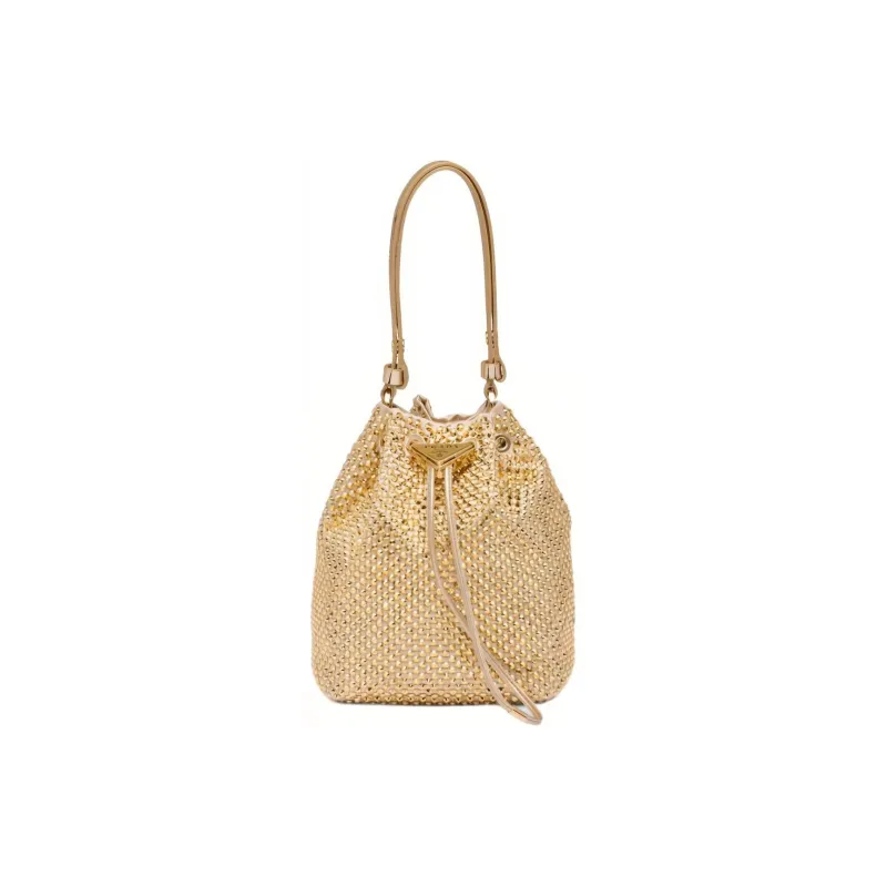 PRADA Crystal Decoration Satin Fabric Bucket Bags Shoulder Bag Crossbody Bag Handbag Mini Women's Platinum-0