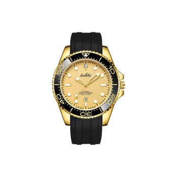 Lushika Golden Yacht Collection Automatic Mechanical Movement Silicone Strap Watch Men's Watches Gold Dial