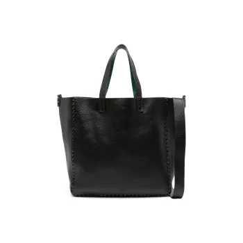 Valentino Rockstud Calfskin Tote Bag Shopping Bag Shoulder Bag Crossbody Bag Handbag Men's Black With Ivy Green Accents