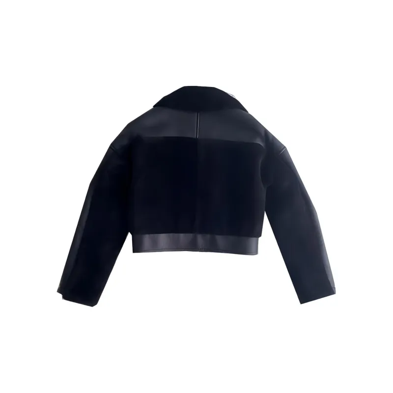 HERMES Leather Jacket Women's Black-2