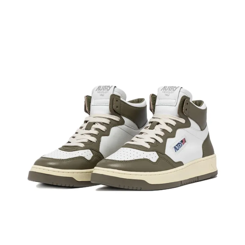 AUTRY Medalist Wear-Resistant High-Top Skateboard Shoes Men's White Green-2