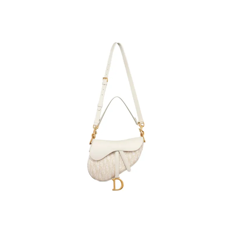 DIOR Cotton Saddle Bag, One Shoulder Handbag Women's Milk White-2