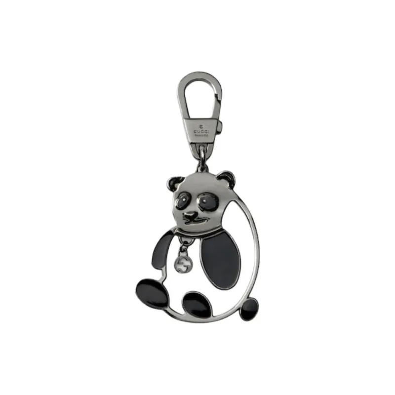 GUCCI Metal Keychain Bag Accessory Unisex Silver & Black-0