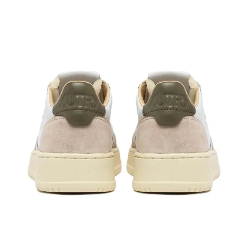 AUTRY Medalist Leather Low White Covert Green Beige Women's-2