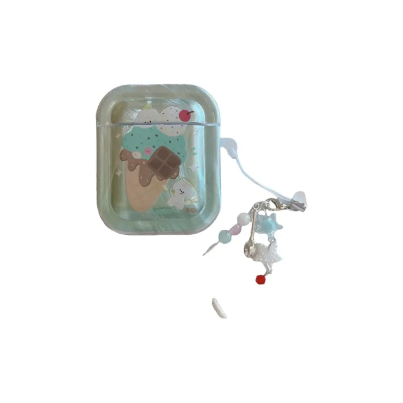 Baohuguang Compatible With AirPods 1/pro/3 TPU Ins Green Cute Ice Cream Puppy Fully Enclosed Headphone Cases-0