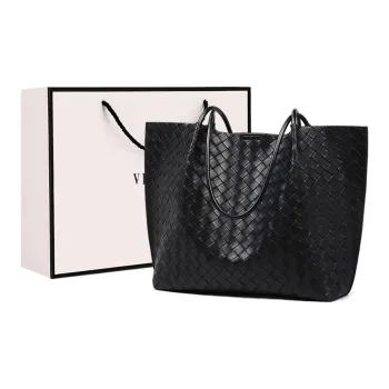 VINEY Cow Leather Shoulder Bags Handheld Tote Bag Large Size Women's Black