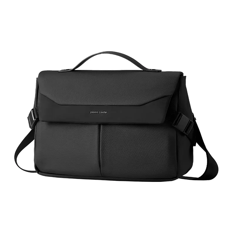 PIERRE CARDIN Membrana Dermalis With Synthetic Leather Messenger Bag, Shoulder Bag Medium Size Men's Black-1