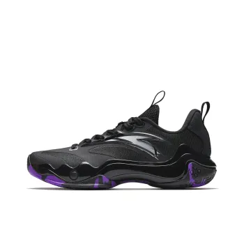 Anta Shock Wave 4 Anti Slip And Wear Resistant Breathable Low Top Basketball Shoes Men's Black Silver Purple