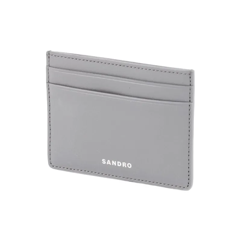 Sandro Cow Leather Card Holder Men's Medium Gray-0