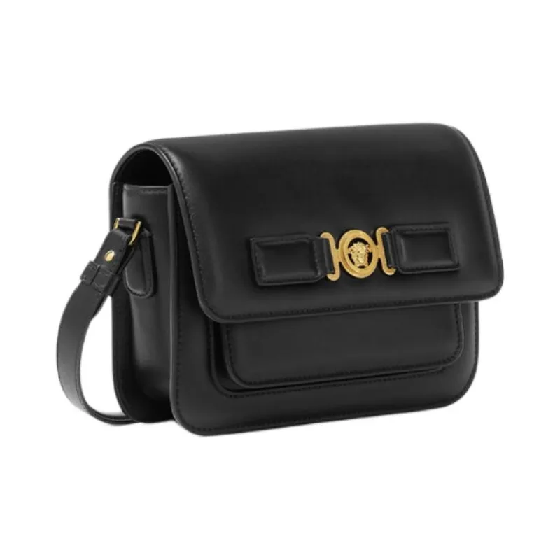 VERSACE Cow Leather Shoulder Bag, Crossbody Bag Men's Black-1