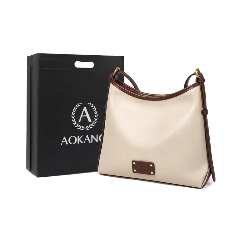 AOKANG Vegetable Tanned Cow Leather Tote Bag, Shoulder Bag, Crossbody Bag Regular Women's Coffee/Beige Apricot-5
