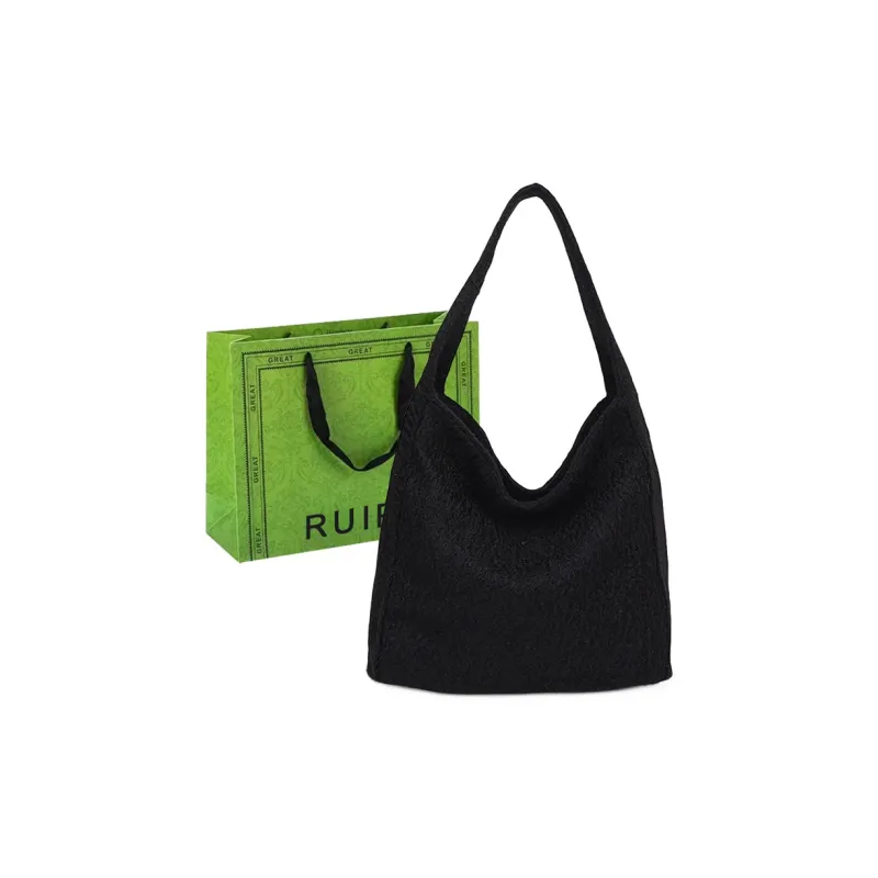 RUIPAI Woolen Tote Bag, Shopping Bag, Shoulder Bag Regular Women's Gray/Black/Black White Plaid/Brown-7