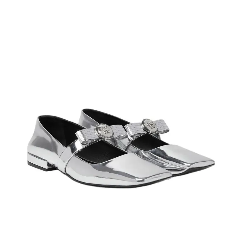 VERSACE Gianni Ribbon Casual Single Shoes Women's Silver-2