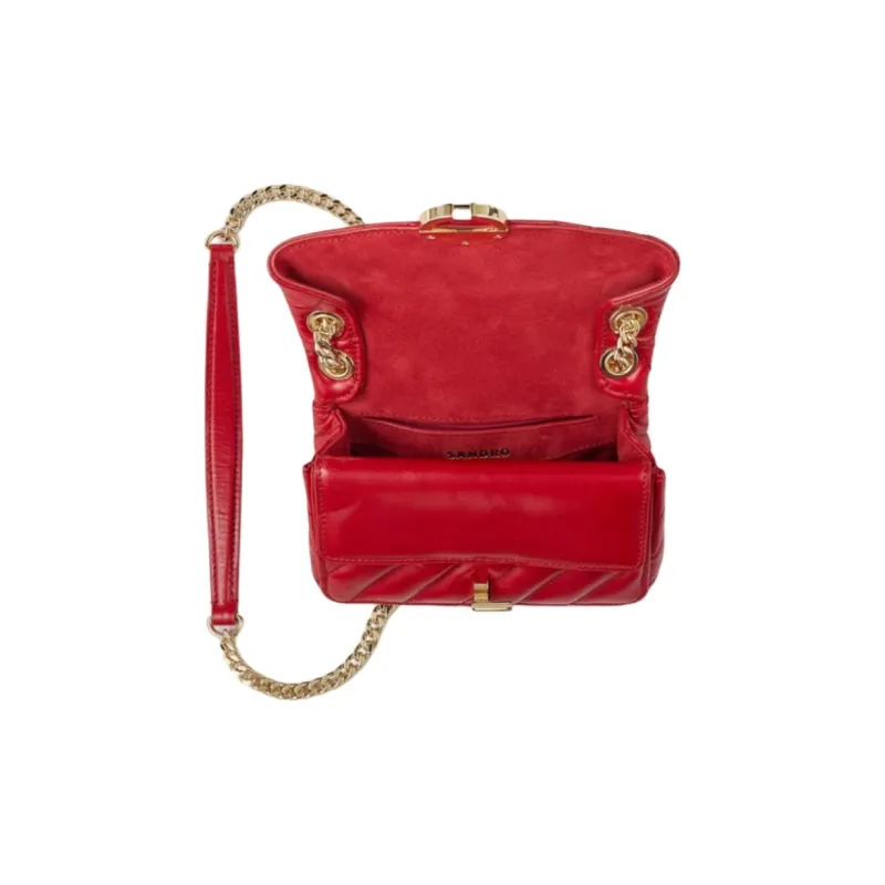 Sandro Cow Leather Shoulder Bag Crossbody Bag Handbag Medium Size Women's Red-4