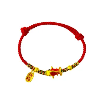Love New Chinese Style Koi Fortune Charm Hand Woven Red Bracelet 999 Solid Gold Fixed Price Gold Bracelet Women's