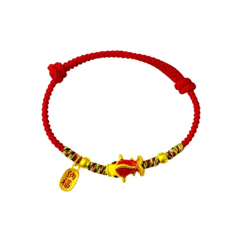 Love New Chinese Style Koi Fortune Charm Hand Woven Red Bracelet 999 Solid Gold Fixed Price Gold Bracelet Women's