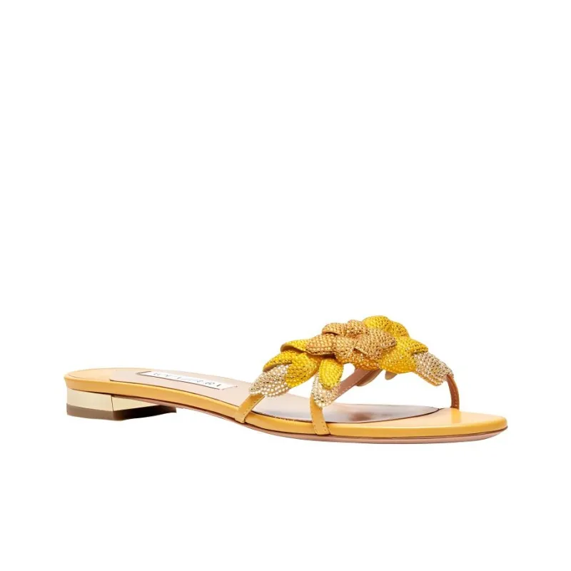 AQUAZZURA Abrasion-Resistant Slide Slippers Women's Yellow-2