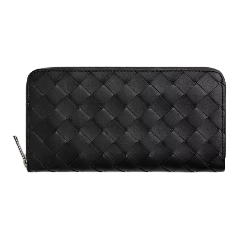 Bottega Veneta Intrecciato Calfskin Wallet Men's Black/Orchid Brown-0
