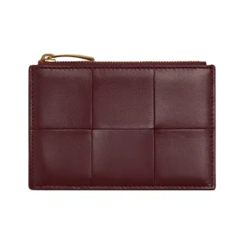 Bottega Veneta CASSETTE Lambskin Card Holder Women's Madder Brown & Red Wood Color