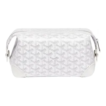 GOYARD Canvas With Heifer Skin Travel Bag Toiletry Bag Unisex White