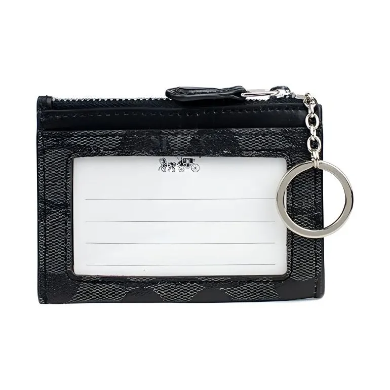COACH Mini Id Skinny Canvas With Leather Key Pouches Card Holders Men's Black Monogram-1