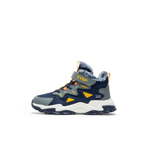 XTEP Anti Slip Wear Resistant High Top Kids Lifestyle Shoes Dark Blue Contour Gray Kids'