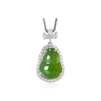 Cuiya Golden Building Hetian Jade Necklaces Green Jade Unisex