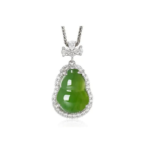 Cuiya Golden Building Hetian Jade Necklaces Green Jade Unisex