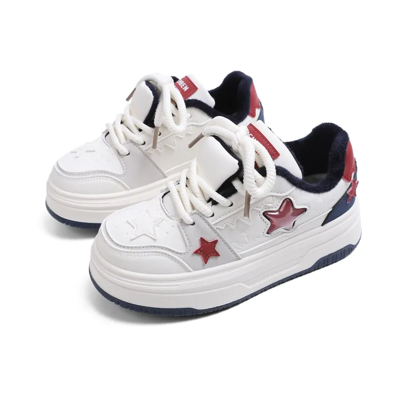 RENBEN Warm And Wear Resistant Low Top Skateboard Shoes Women's White Dark Blue-1