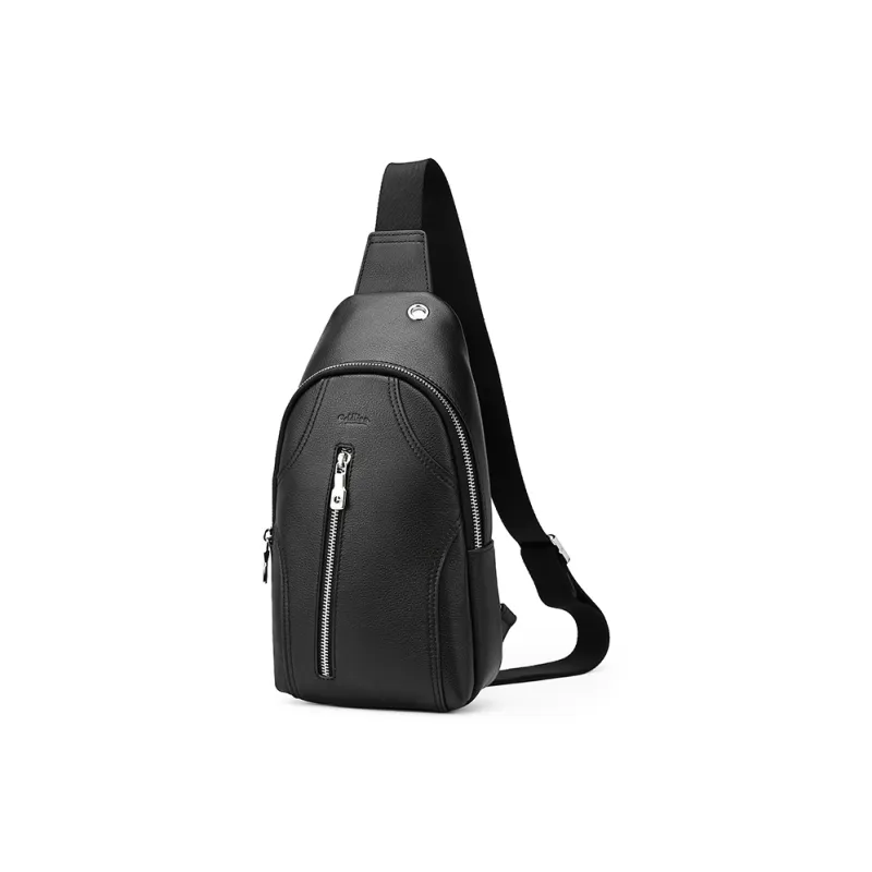 GOLDLION Cow Leather Crossbody Bag Sling Bags Medium Size Men's Black-1