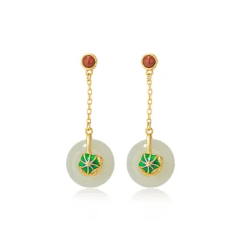 Encounter Gift Hetian Jade Earrings Pale Greenish White Jade Women's