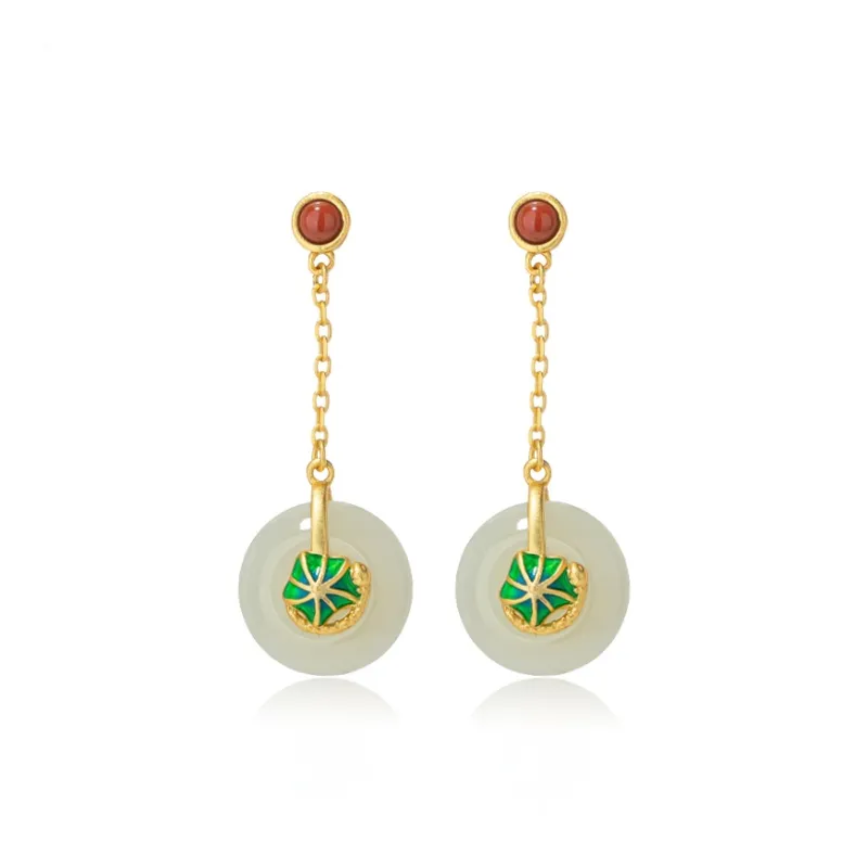Encounter Gift Hetian Jade Earrings Pale Greenish White Jade Women's-0
