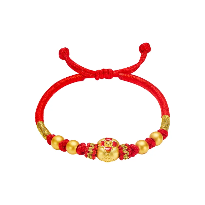 RUNXINZHUBAO Ginkgo Ruyi Red Handheld Enamel Hard Gold Craft Good Luck Solid Gold Fixed Price Gold Bracelet Women's-0