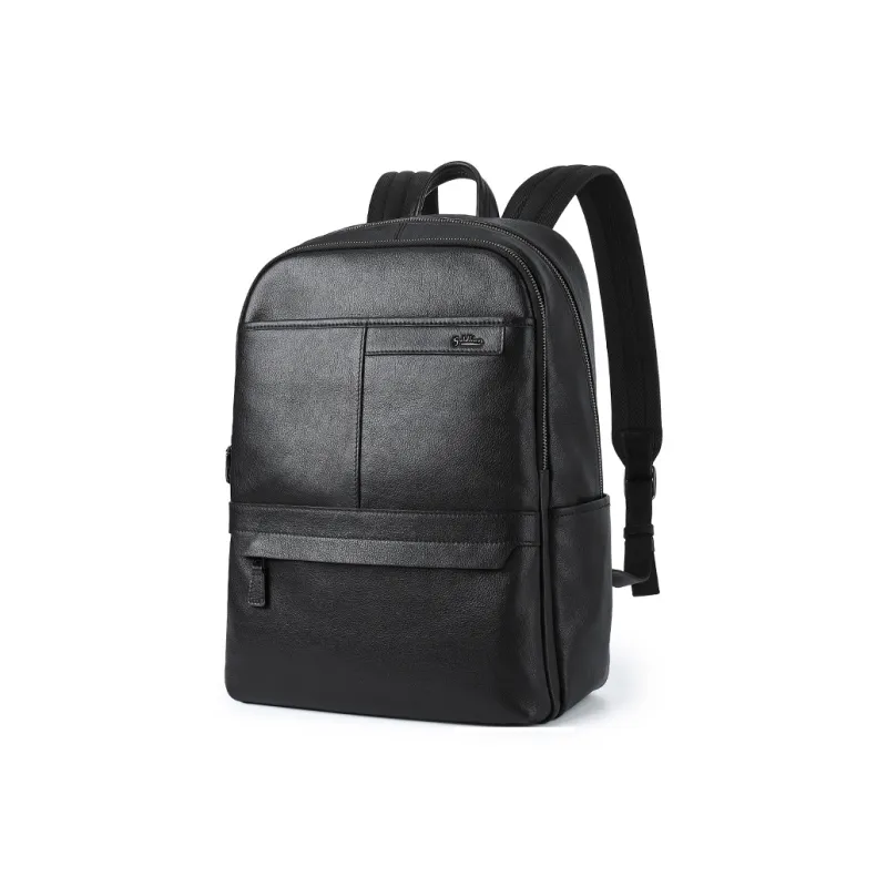 GOLDLION Cow Leather Fabric Synthetic Leather Backpack Large Size Men's Black-1