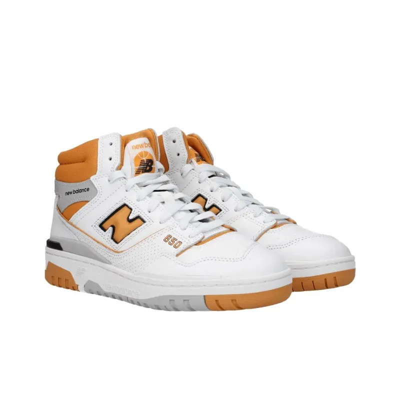 New Balance NB 650 Anti Slip Wear Resistant High Top Vintage Basketball Shoes Men's White Orange-2