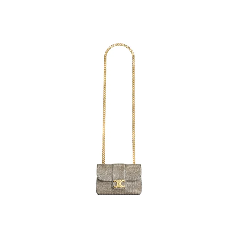 CELINE Victoire Bright Fabric Crossbody Bag, Shoulder Bag Mini Women's Gold-1