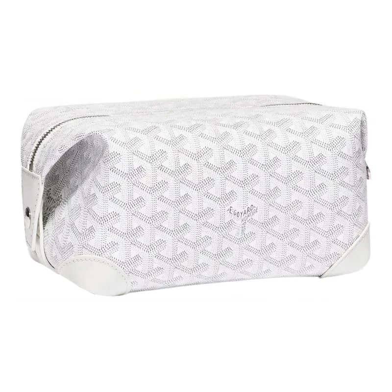 GOYARD Canvas With Heifer Skin Travel Bag Toiletry Bag Unisex White-1