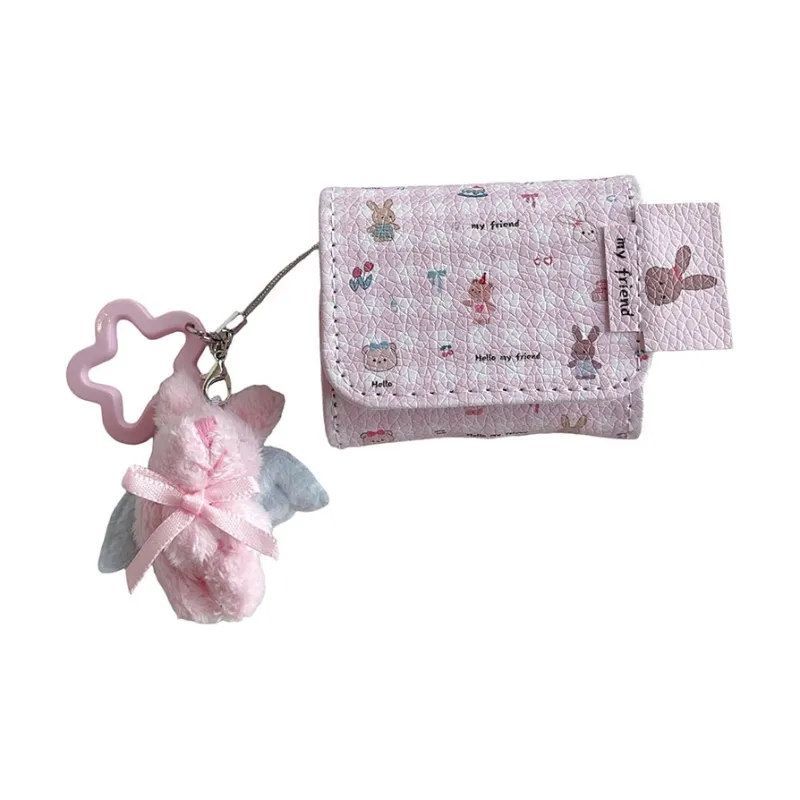 Baohuguang Compatible With AirPods 1/2/3 Leather Ins Korean Style Plaid Tulip Rabbit Impact Resistant Headphone Cases-5