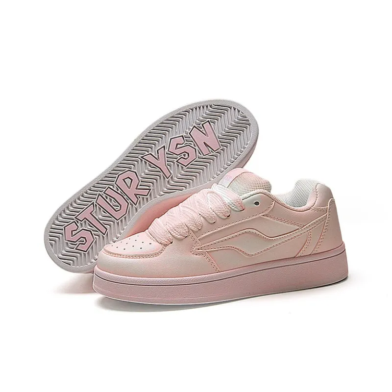 STUR YSN Wear resistant And Lightweight Low Top Skateboard Shoes Women's White/Pink Distressed-6