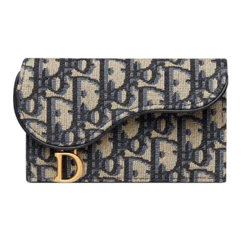 DIOR Jacquard Fabric Card Holder Women's Blue/Beige