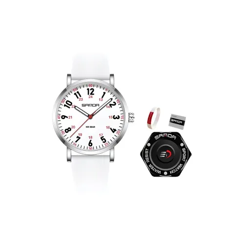 Sanda Quartz Movement Silicone Strap Watch Unisex White Dial